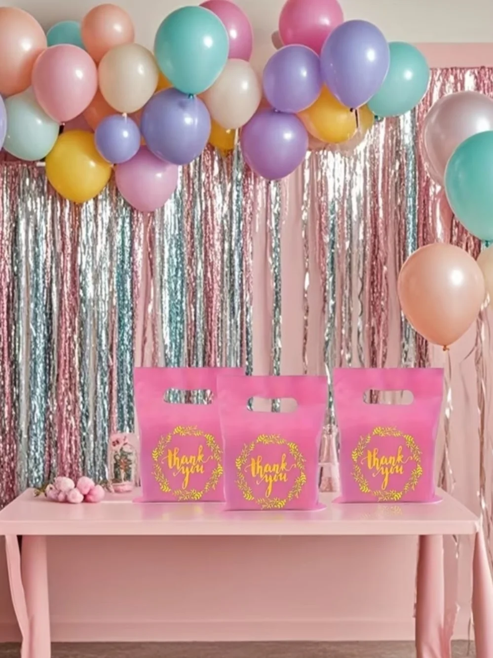 300pcs Pink Plastic Thank You Bags